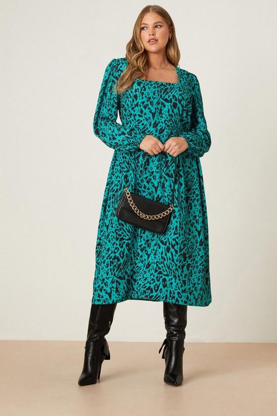 Dorothy Perkins Curve Green Leopard Square Neck Midi Dress 2