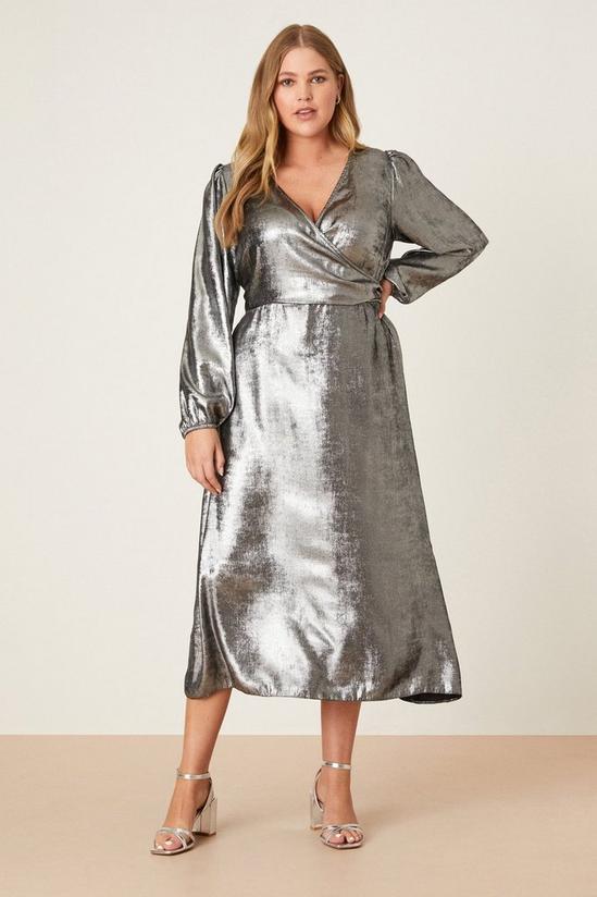 Dorothy Perkins Curve Silver Glitter Wrap Midi Dress 1