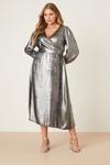 Dorothy Perkins Curve Silver Glitter Wrap Midi Dress thumbnail 2