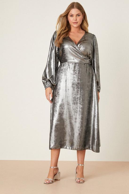 Dorothy Perkins Curve Silver Glitter Wrap Midi Dress 5