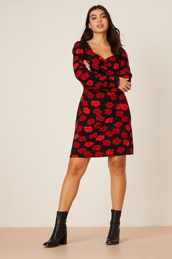 Dorothy Perkins Curve Red Floral Ruched Front Mini Dress 1