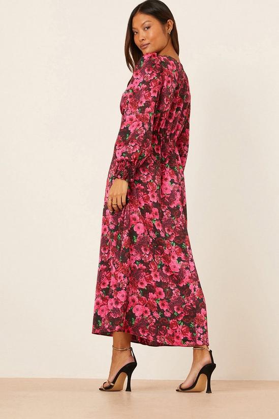 Dorothy Perkins Petite Satin Pink Floral Lace Trim Wrap Midi Dress 3