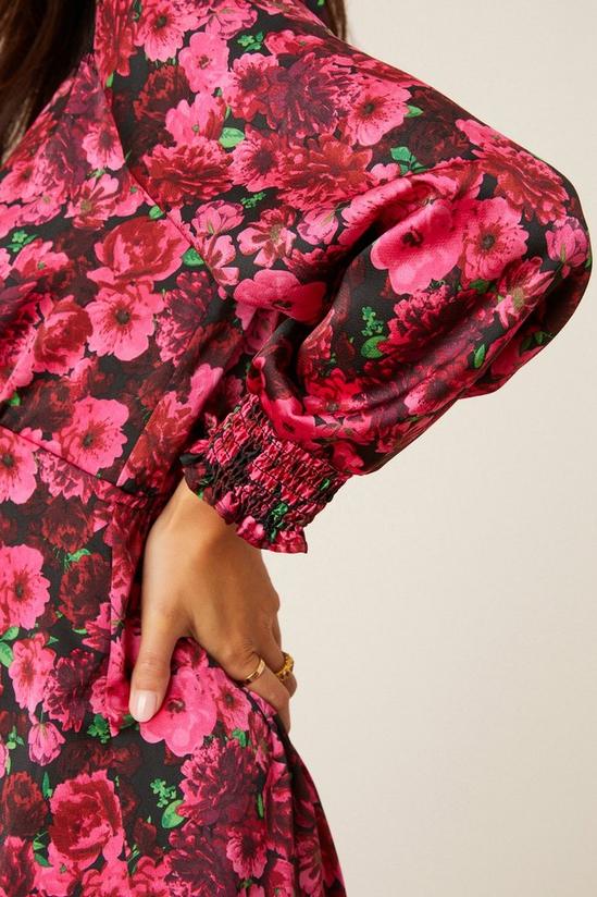 Dorothy Perkins Petite Satin Pink Floral Lace Trim Wrap Midi Dress 5