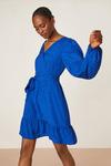 Dorothy Perkins Tall Blue Spot Jacquard Tie Waist Wrap Mini Dress thumbnail 1