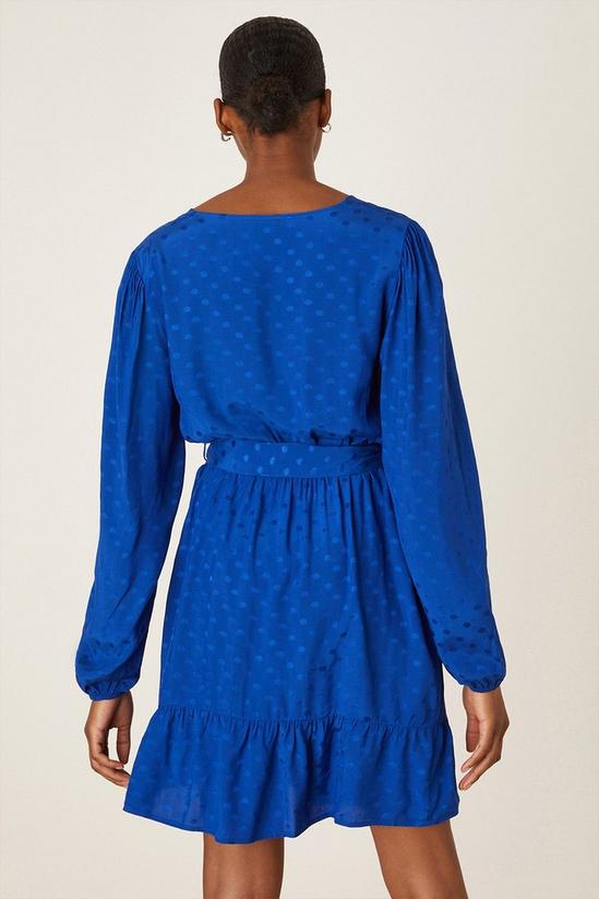 Dorothy Perkins Tall Blue Spot Jacquard Tie Waist Wrap Mini Dress 3