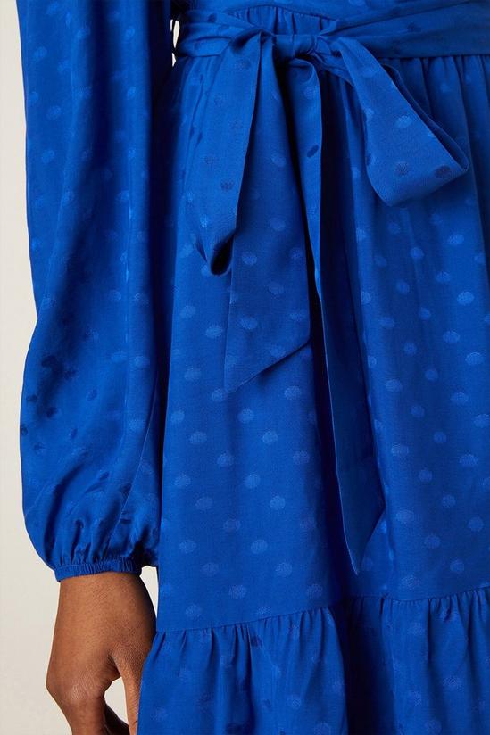 Dorothy Perkins Tall Blue Spot Jacquard Tie Waist Wrap Mini Dress 5