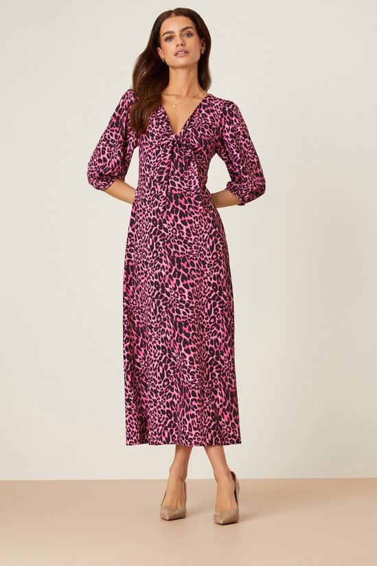 Dorothy Perkins Petite Pink Leopard Tie Front Midi Dress 1