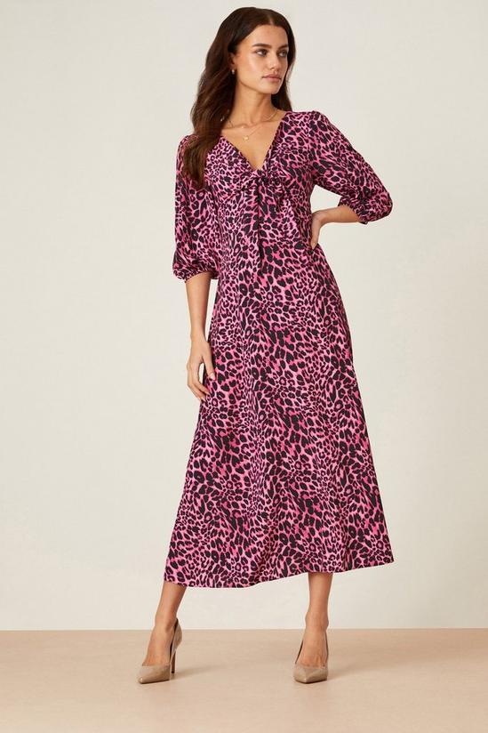 Dorothy Perkins Petite Pink Leopard Tie Front Midi Dress 2