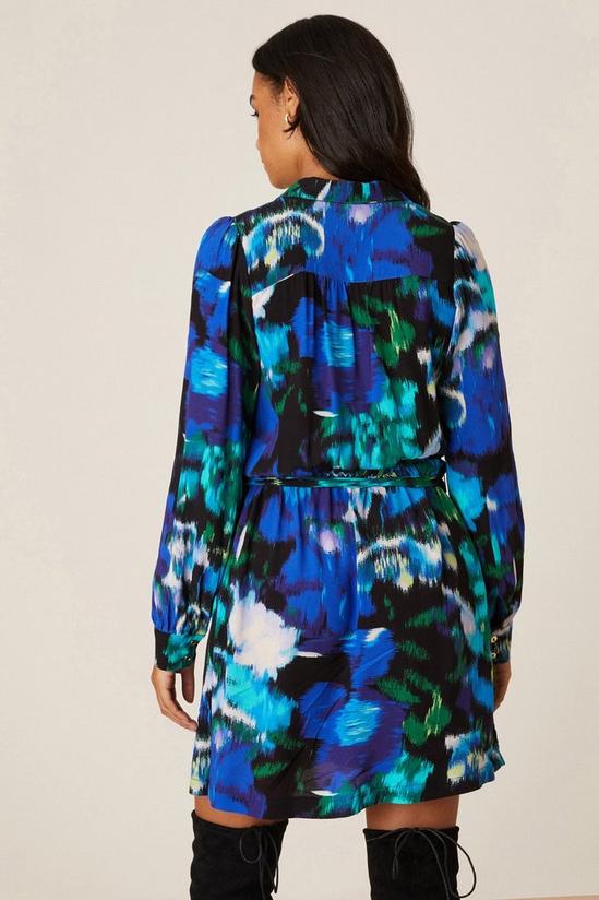 Dorothy Perkins Blue Blurred Floral Tie Waist Mini Shirt Dress 3