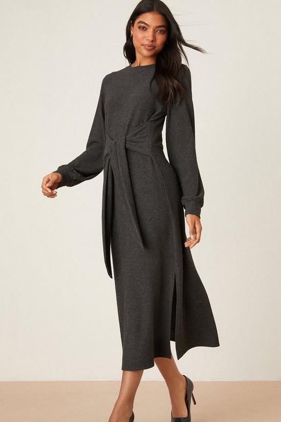 Dorothy Perkins Charcoal Marl Soft Touch Tie Front Midi Dress 2