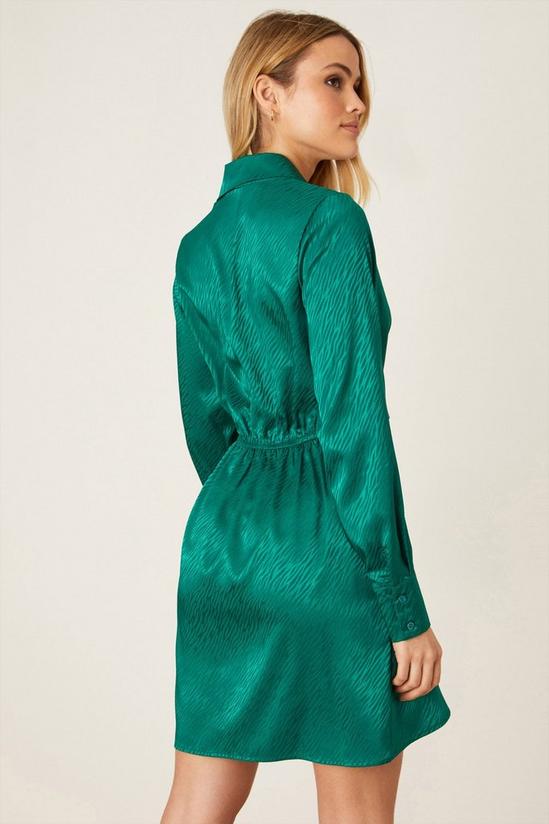 Dorothy Perkins Green Satin Jacquard Collar Wrap Mini Dress 3