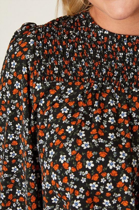 Dorothy Perkins Curve Black Floral Shirred Long Sleeve Blouse 4