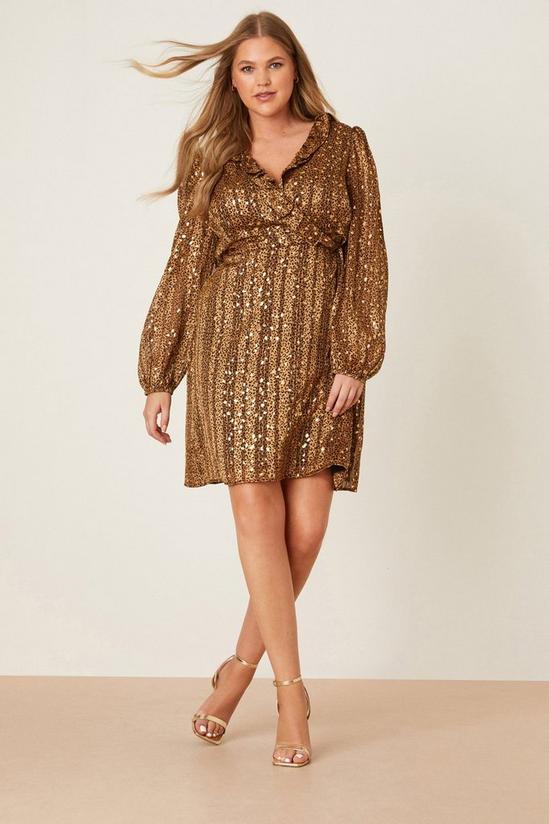 Dorothy Perkins Curve Gold Foil Chiffon Leopard Ruffle Mini Dress 1