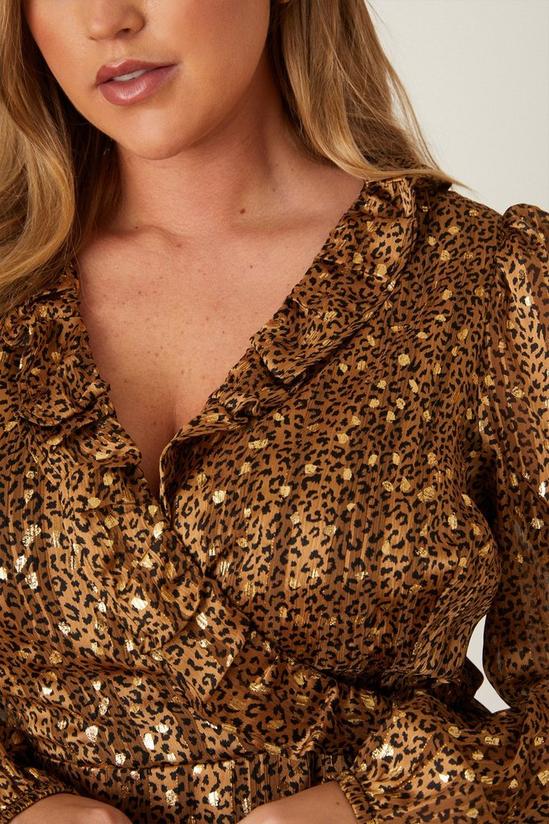 Dorothy Perkins Curve Gold Foil Chiffon Leopard Ruffle Mini Dress 4