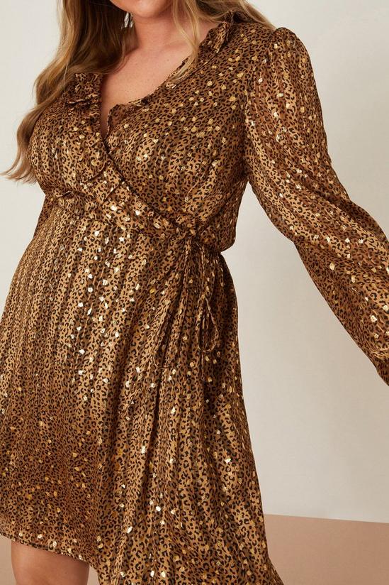 Dorothy Perkins Curve Gold Foil Chiffon Leopard Ruffle Mini Dress 5