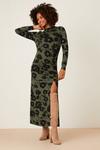 Dorothy Perkins Khaki Floral Ruched Split Midi Dress thumbnail 1