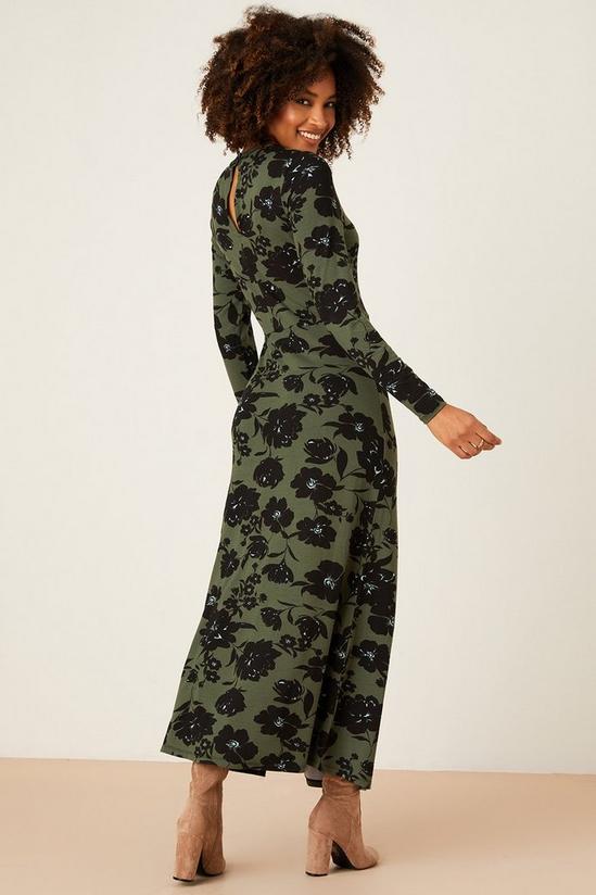 Dorothy Perkins Khaki Floral Ruched Split Midi Dress 3