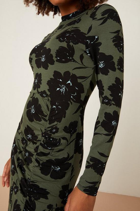 Dorothy Perkins Khaki Floral Ruched Split Midi Dress 5
