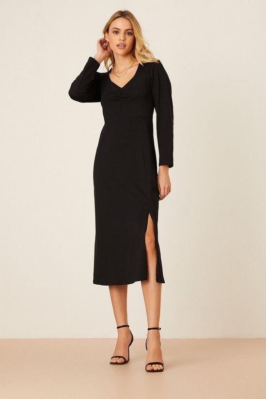 Dorothy Perkins Petite Long Sleeve Black Midi Dress 1