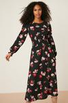 Dorothy Perkins Large Floral Long Sleeve Shirred Midi Dress thumbnail 1
