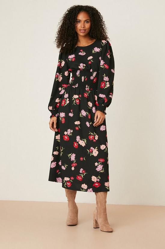 Dorothy Perkins Large Floral Long Sleeve Shirred Midi Dress 2