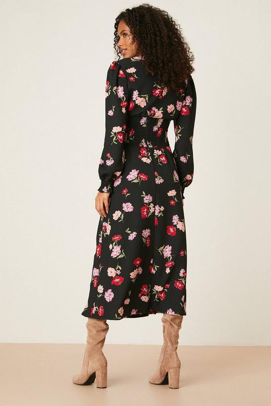 Dorothy Perkins Large Floral Long Sleeve Shirred Midi Dress 3