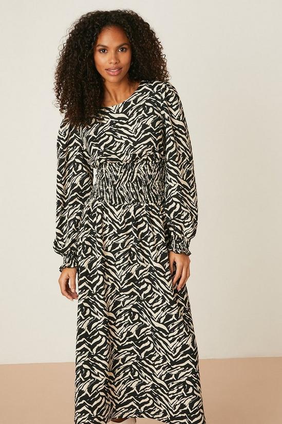 Dorothy Perkins Mono Zebra Print Long Sleeve Shirred Midi Dress 2