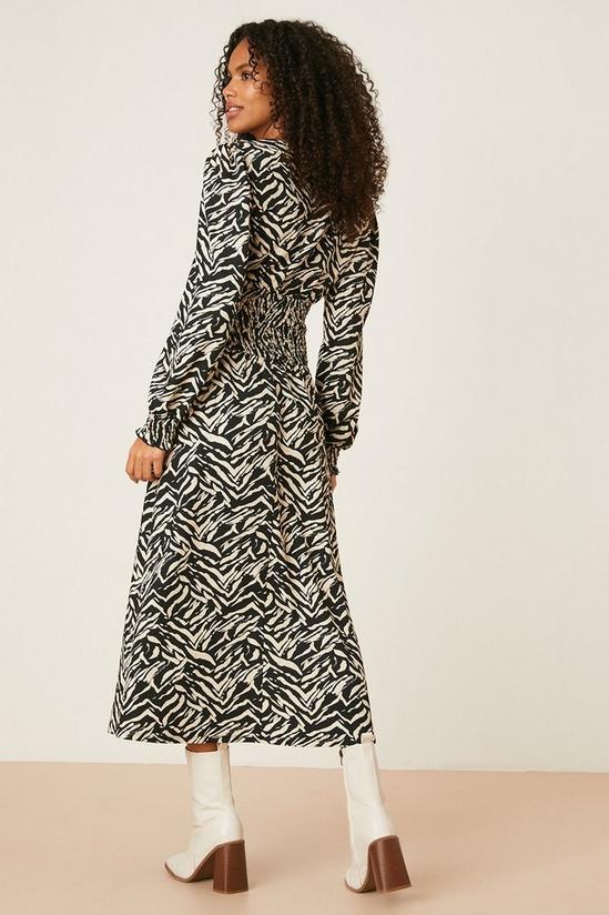Dorothy Perkins Mono Zebra Print Long Sleeve Shirred Midi Dress 3