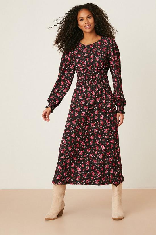 Dorothy Perkins Pink Ditsy Floral Long Sleeve Shirred Midi Dress 2