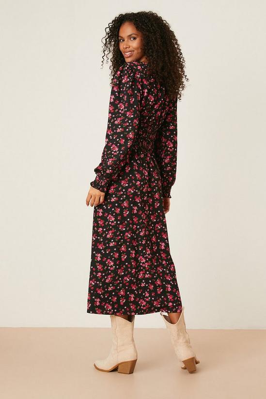 Dorothy Perkins Pink Ditsy Floral Long Sleeve Shirred Midi Dress 3