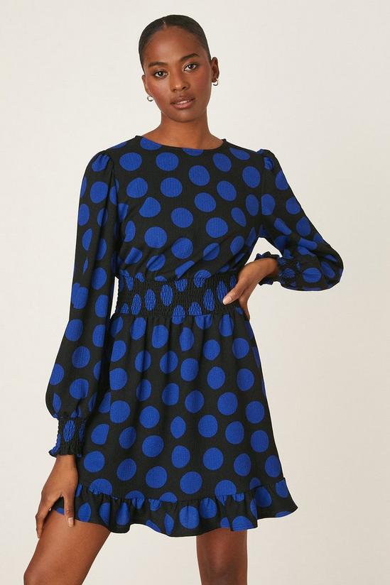 Dorothy Perkins Tall Blue Spot Shirred Textured Mini Dress 1