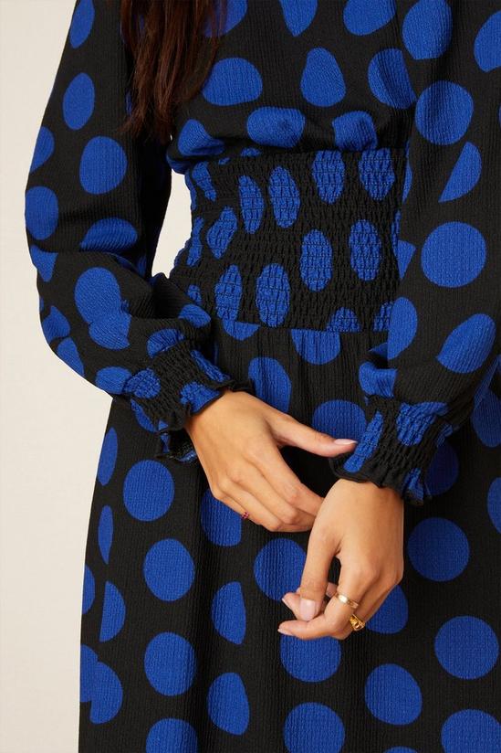 Dorothy Perkins Petite Blue Spot Shirred Waist Textured Midi Dress 4
