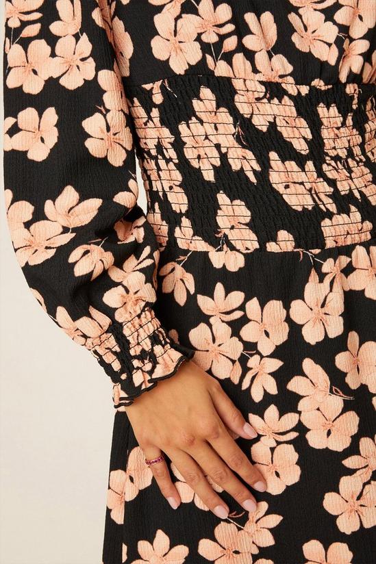 Dorothy Perkins Petite Mono Floral Shirred Waist Textured Midi Dress 4