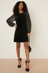 Dorothy Perkins Black Velvet Shimmer Long Sleeve Mini Dress thumbnail 2
