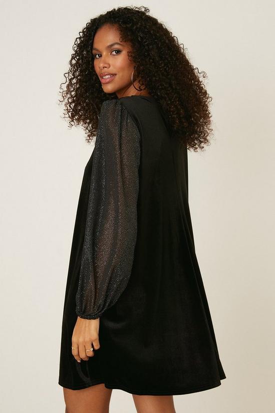 Dorothy Perkins Black Velvet Shimmer Long Sleeve Mini Dress 3