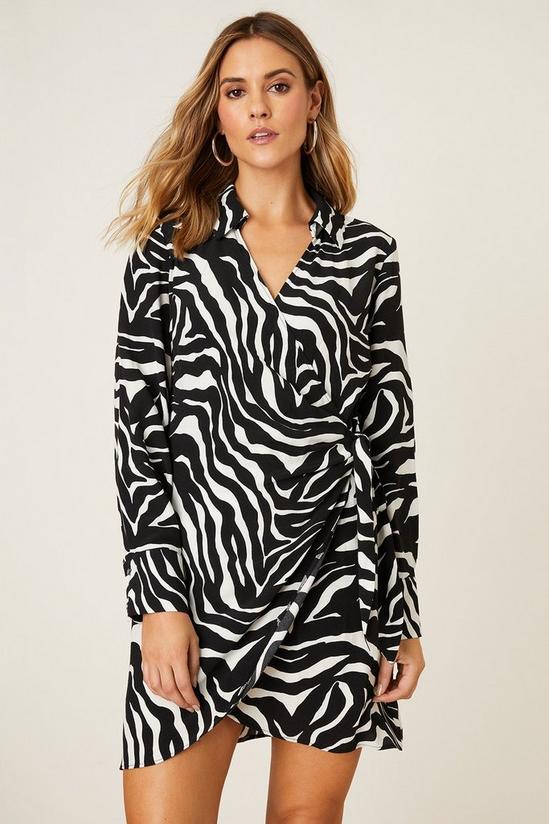 Dorothy Perkins Petite Mono Zebra Print Collar Wrap Mini Dress 1