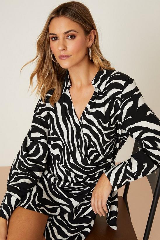 Dorothy Perkins Petite Mono Zebra Print Collar Wrap Mini Dress 5