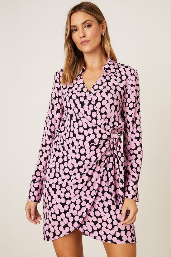 Dorothy Perkins Petite Pink Spot Print Collar Wrap Mini Dress 1