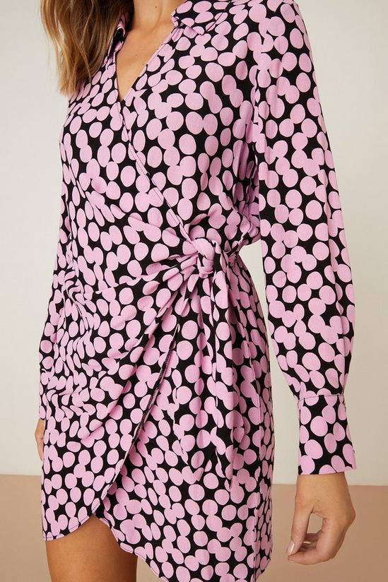 Dorothy Perkins Petite Pink Spot Print Collar Wrap Mini Dress 4