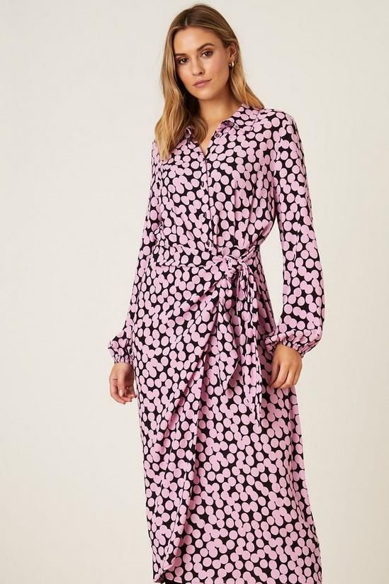 Dorothy Perkins Pink Spot Print Tie Midi Shirt Dress 2
