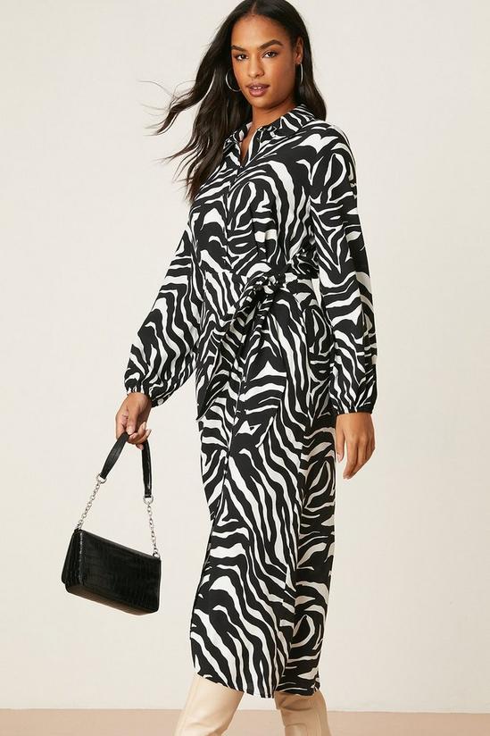 Dorothy Perkins Mono Zebra Print Tie Midi Shirt Dress 2