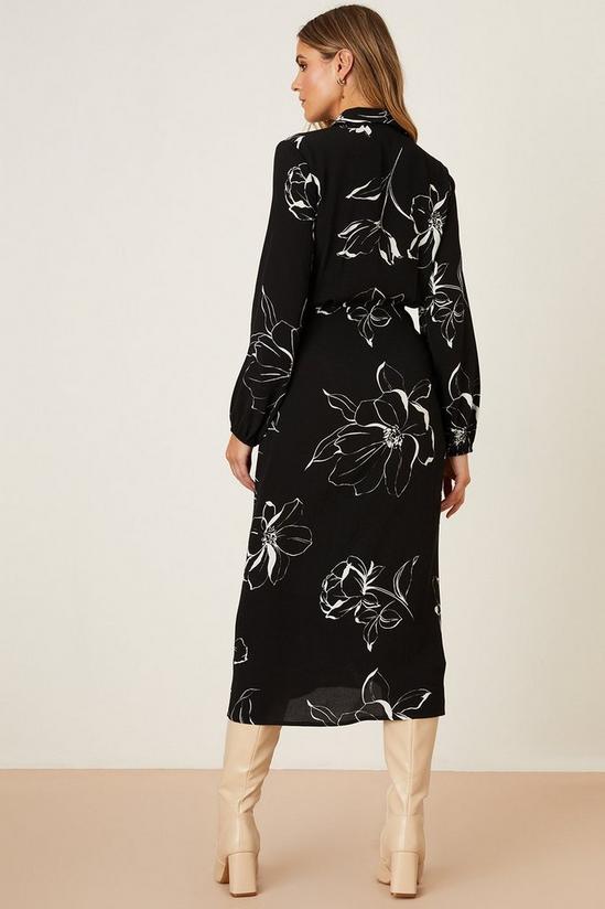 Dorothy Perkins Petite Mono Floral Print Tie Midi Shirt Dress 3