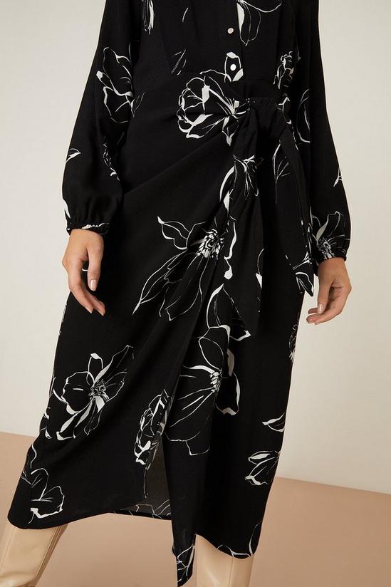 Dorothy Perkins Petite Mono Floral Print Tie Midi Shirt Dress 5