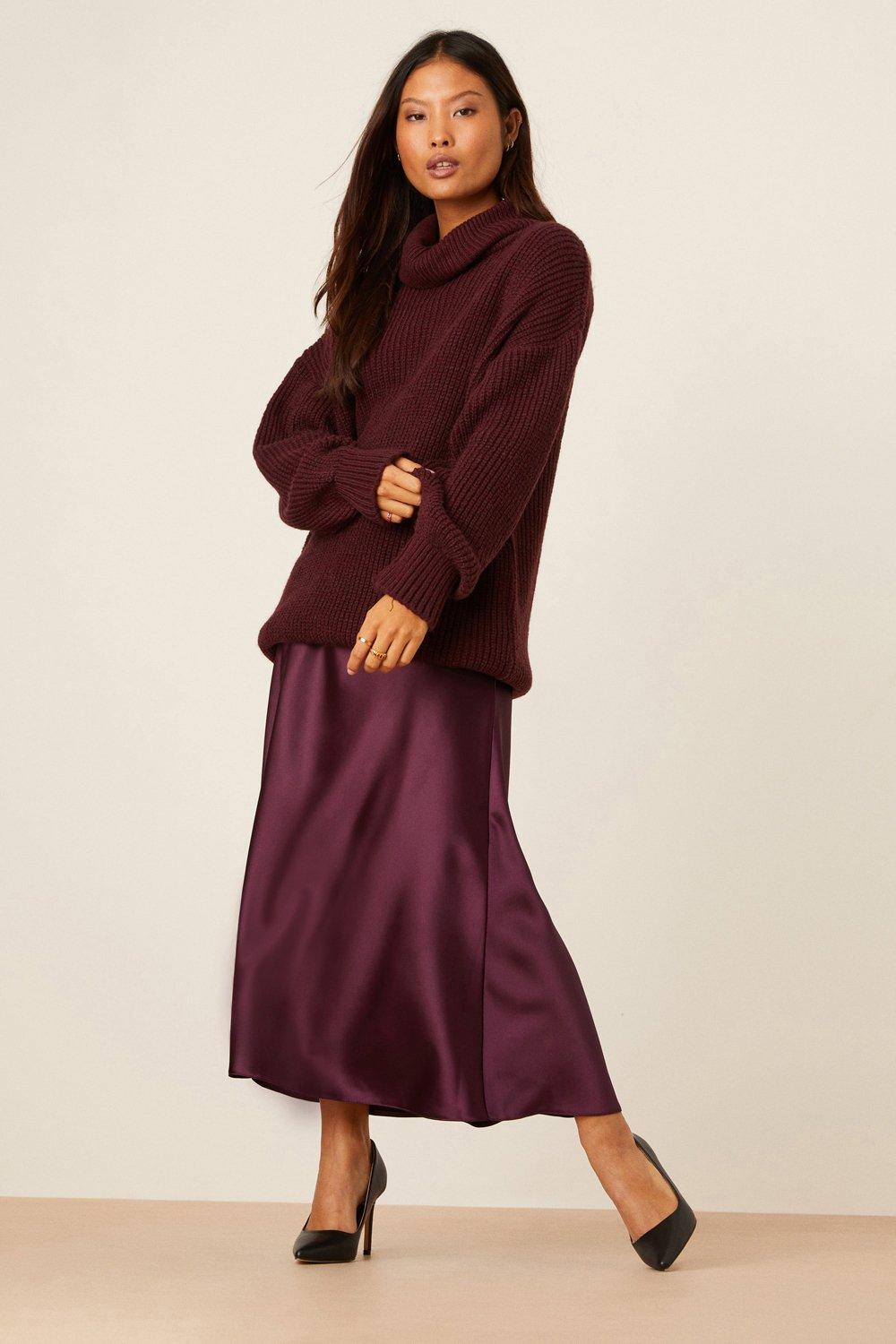 Maroon satin outlet skirt