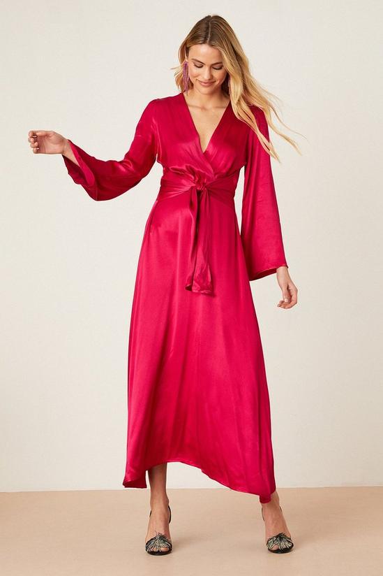 Dorothy Perkins Premium Pink Satin Tie Front Midi Dress 2