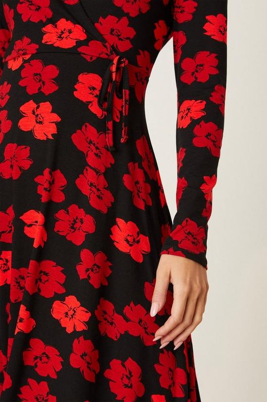 Dorothy Perkins Petite Large Floral Long Sleeve Wrap Midi Dress 5