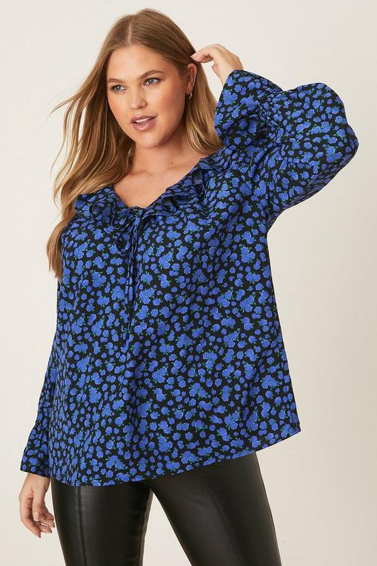 Dorothy Perkins Curve Blue Rose Ruffle Front Blouse 1