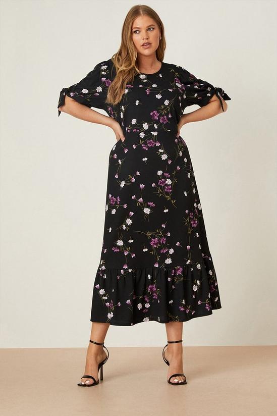 Dorothy Perkins Curve Lilac Floral Tie Sleeve Midi Dress 2