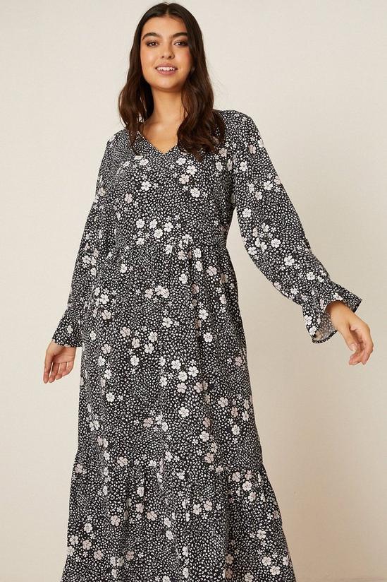 Dorothy Perkins Curve Floral Long Sleeve Tiered Midi Dress 1