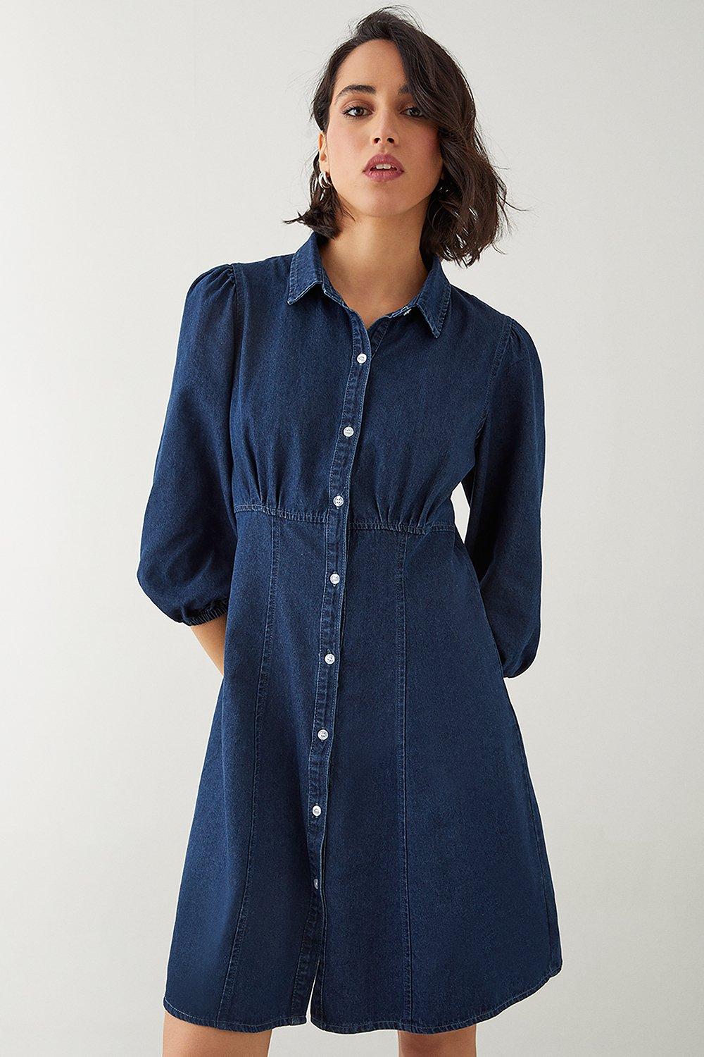 Women’s Tall Puff Sleeve Soft Denim Dress - indigo - 14
